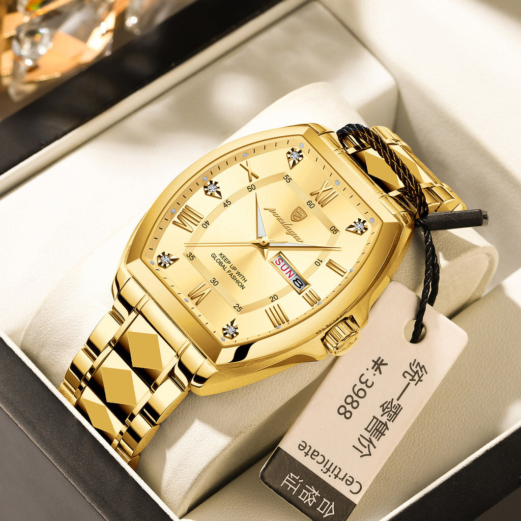 Montre homme à quartz en forme de barrique lumineuse étanche