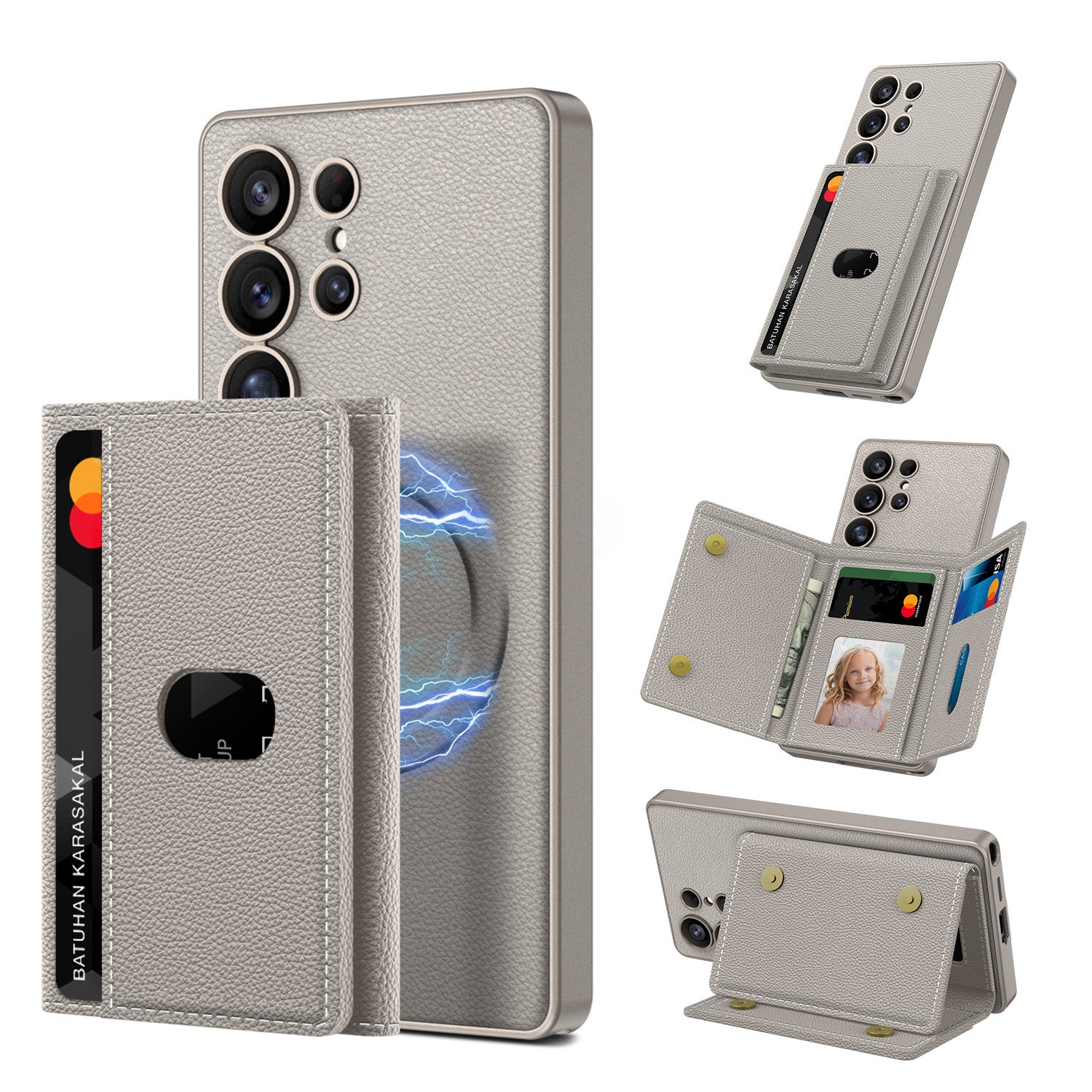 Boîtier de téléphone de chargeur sans fil intégré Wallet magnétique avec support