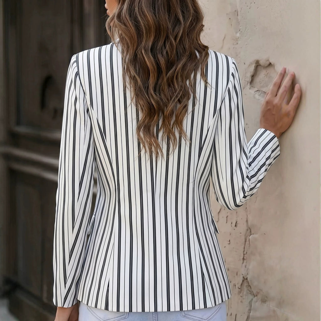 Femmes Blazer à manches longues rayé noir et blanc