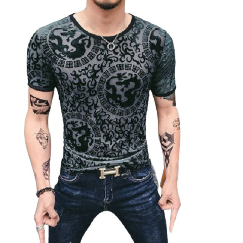 T-shirt en soie de glace en velours d'or pour homme Respirant manches courtes à col rond