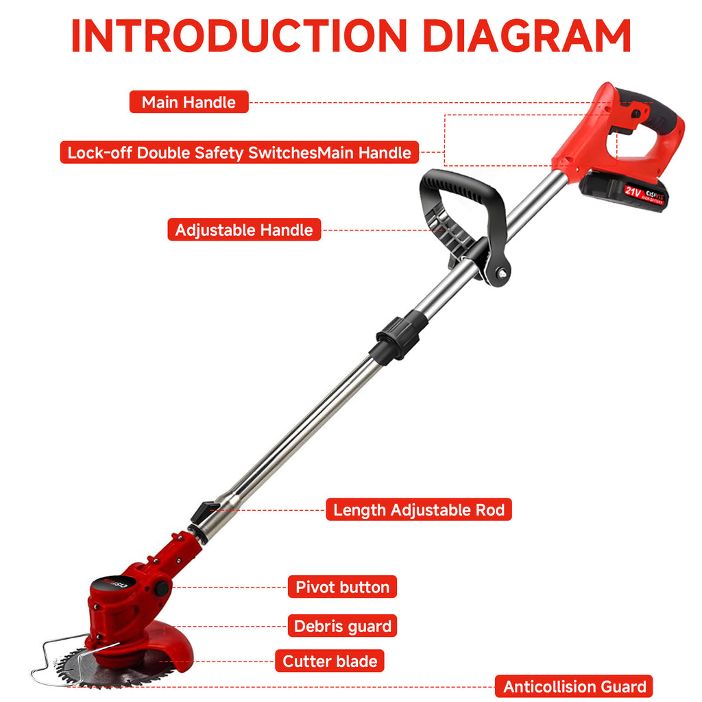 21V sans fil Strimmer Grass Trimmer Tree Cutter Garden Edder Electric 2batteries