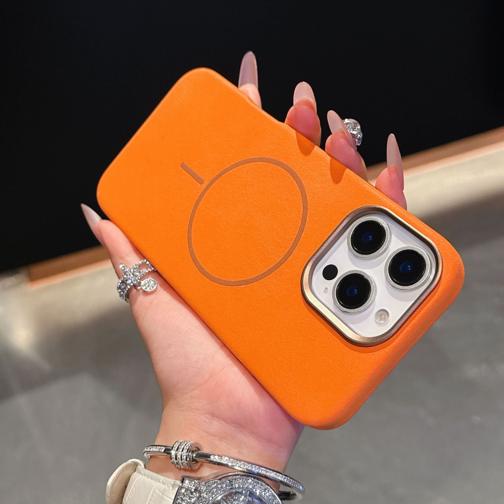 Éléphant Motif en cuir Cercle fin Aspiration magnétique Cas de téléphone