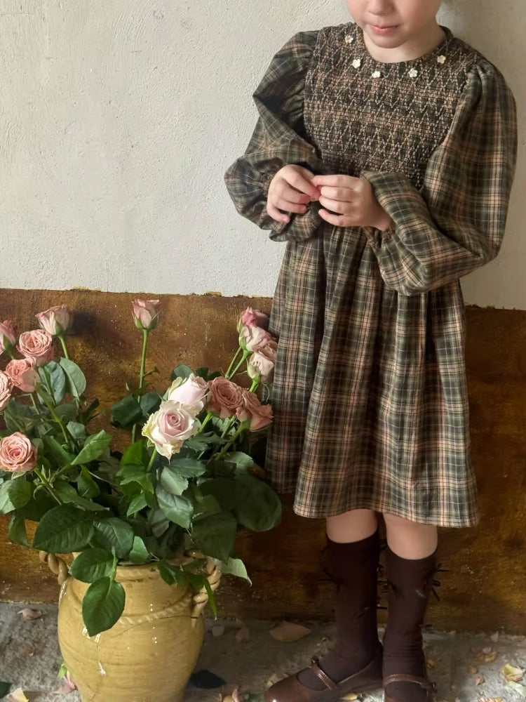 Robe Retro en Plaid des Enfants d'Automne