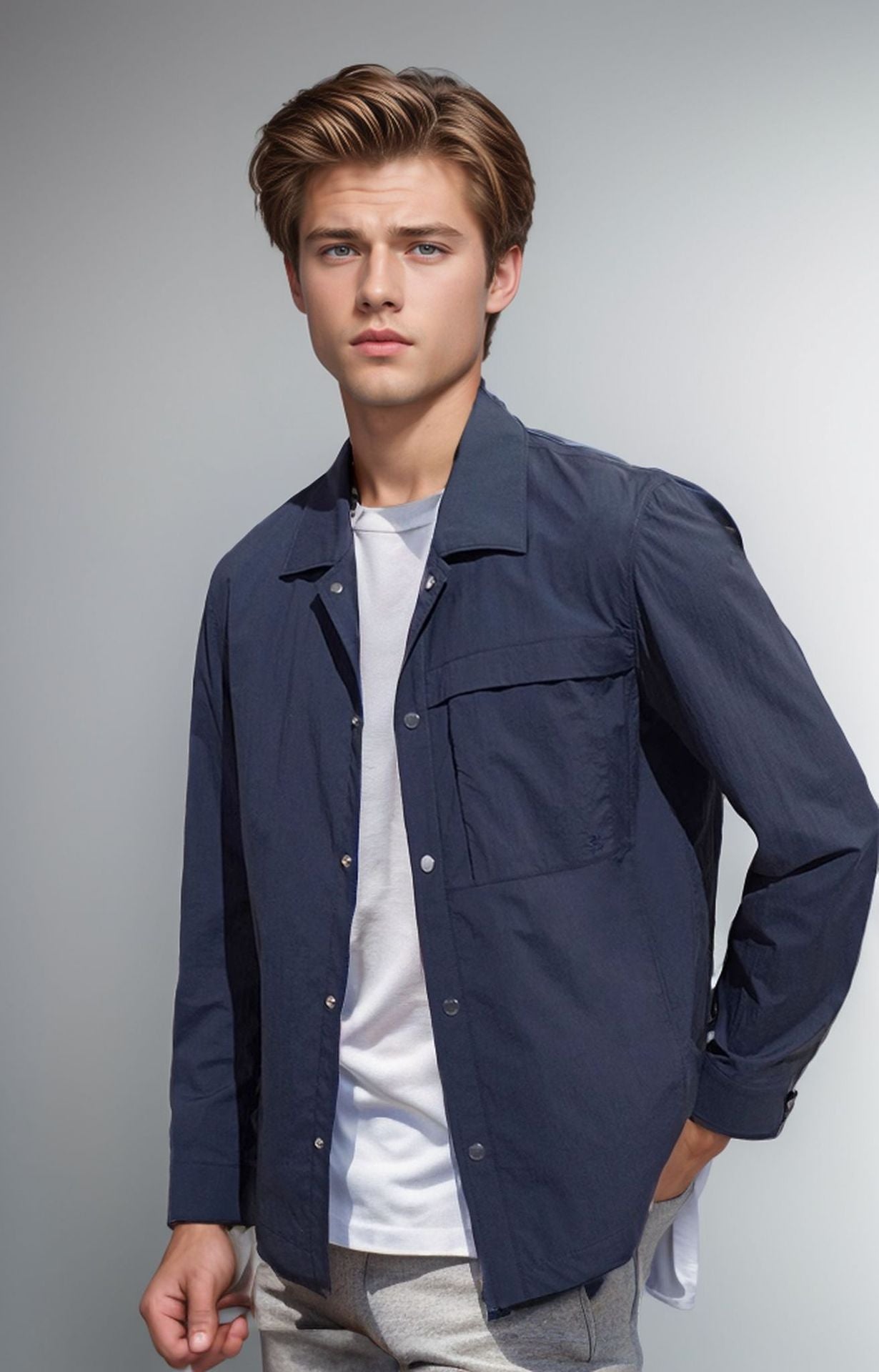 Veste de style Workwear de couleur solide avec de grandes poches pour un magasin
