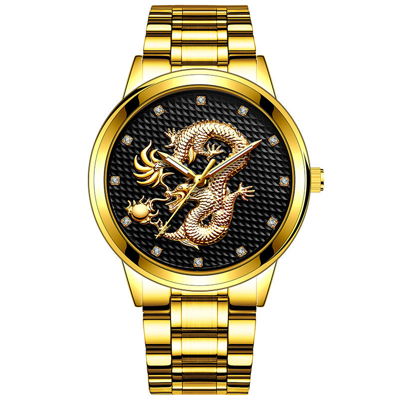 Dragon d'or embossé pour hommes jouant avec perles Diamond-inlaid Casual Business Quartz Watc