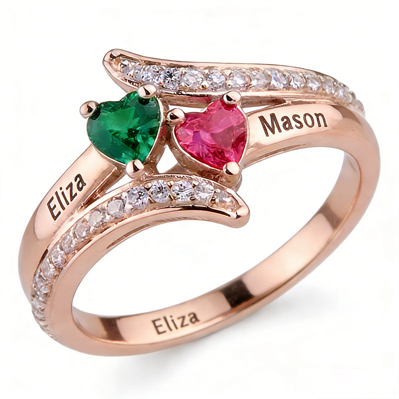 Vente Light Luxury Valentine's Day Double Love Anniversaire Stone Carving Ring