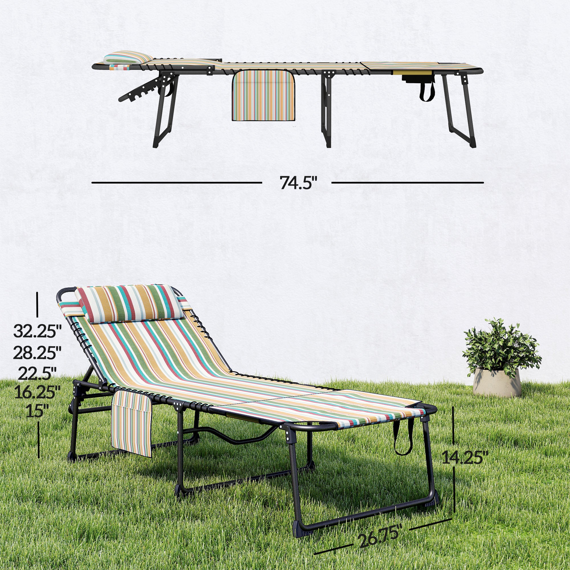 Chaises de salon pliantes 2 pièces avec dossier inclinable à 5 niveaux