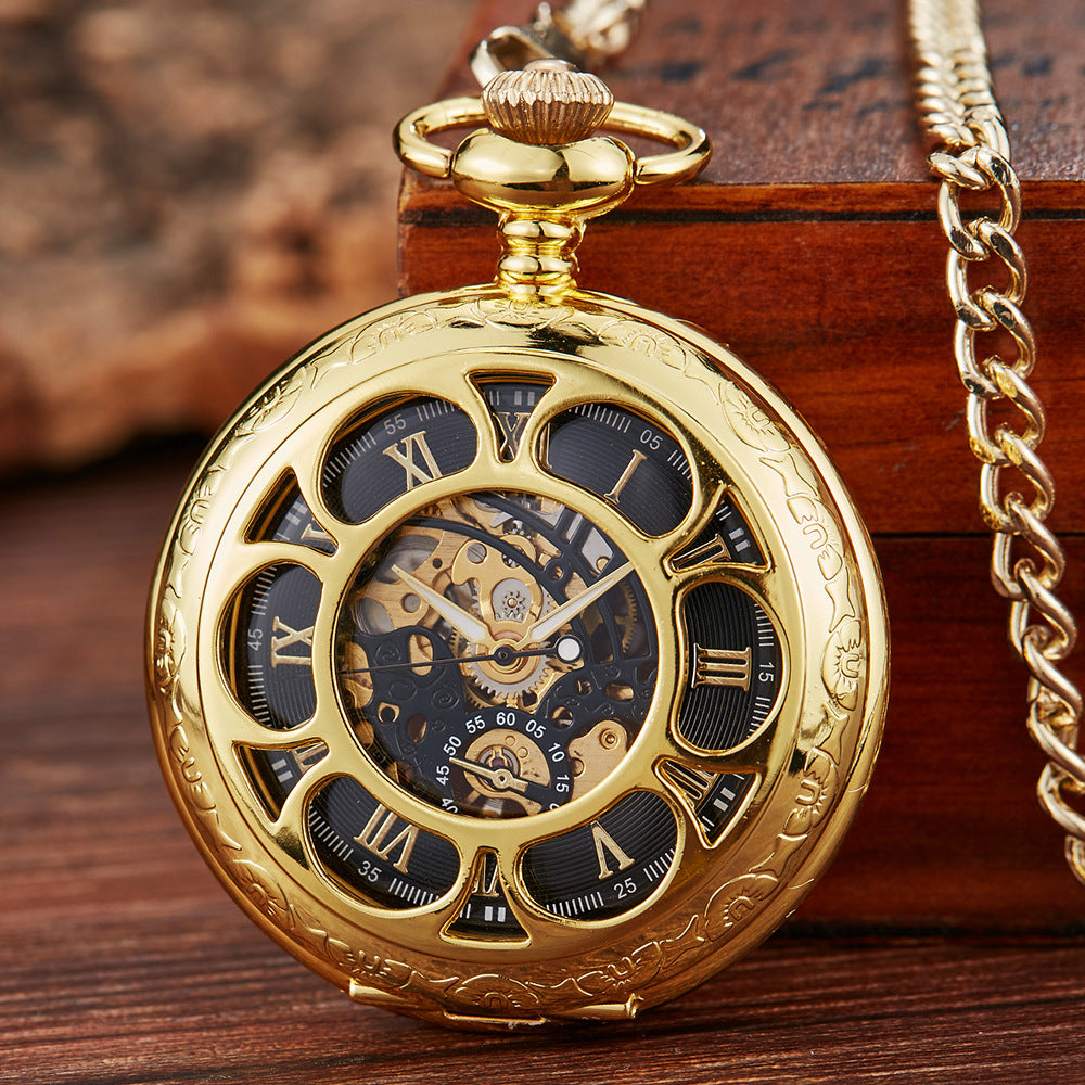 Montre de poche mécanique Pétale bleue noire