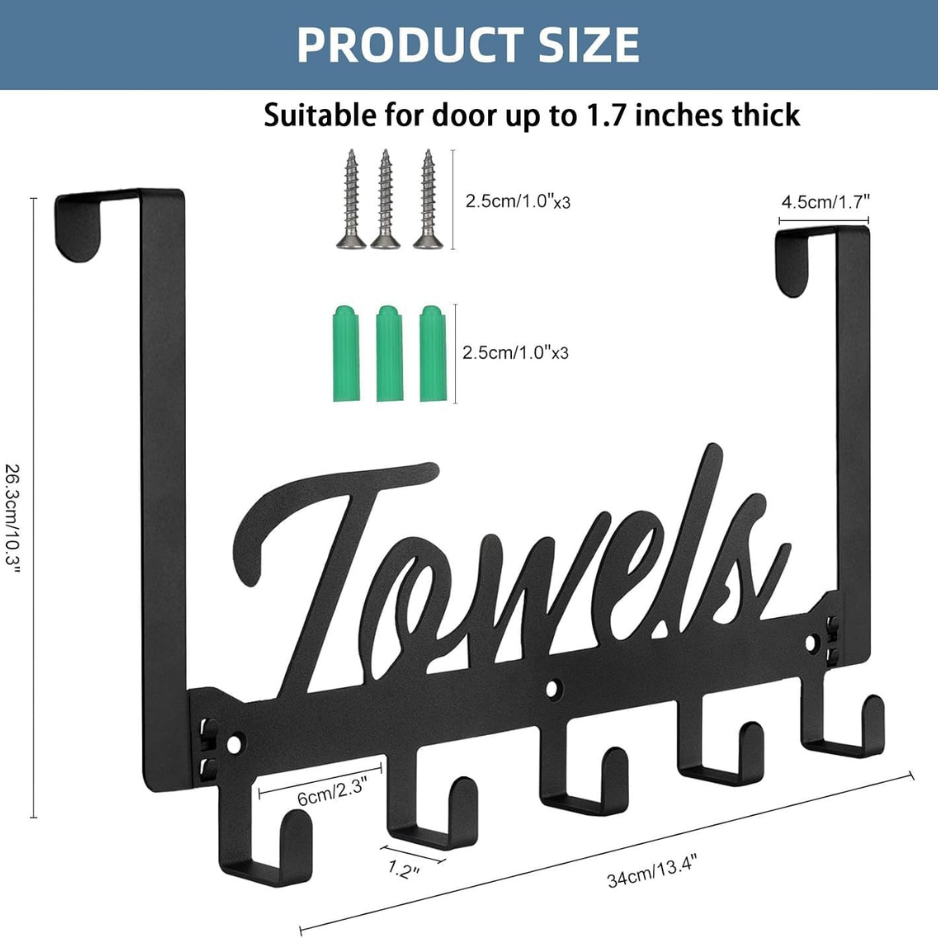 Sur la porte Crochets Serviette Rack Housse de porte robuste avec 5 crochets en manteau pour chambre Bathro