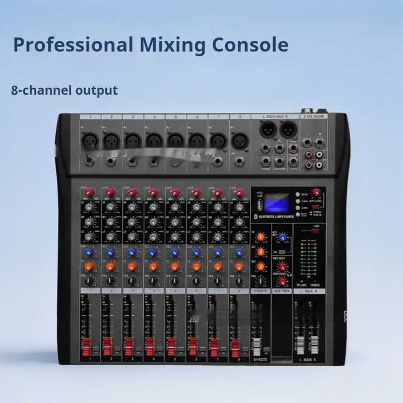 CT8 Professional 8-way Mixer USB avec moniteur Bluetooth DJ Console Audio Mixer