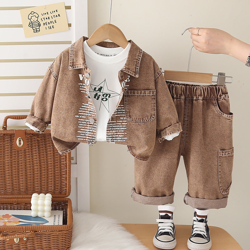 Korean-style denim long-sleeved set for young children