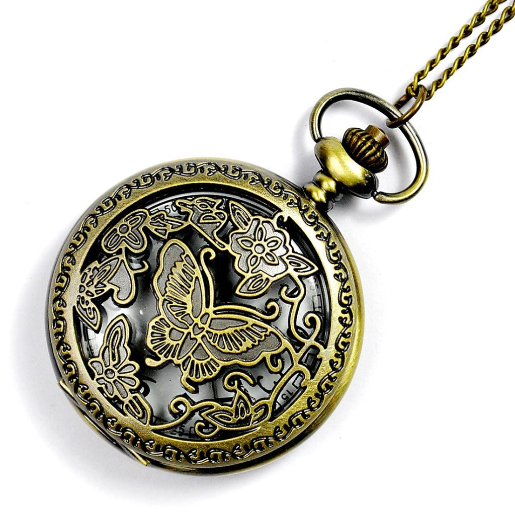 La fleur de papillon rétro nostalgique a sculpté Hollow Pocket Watch