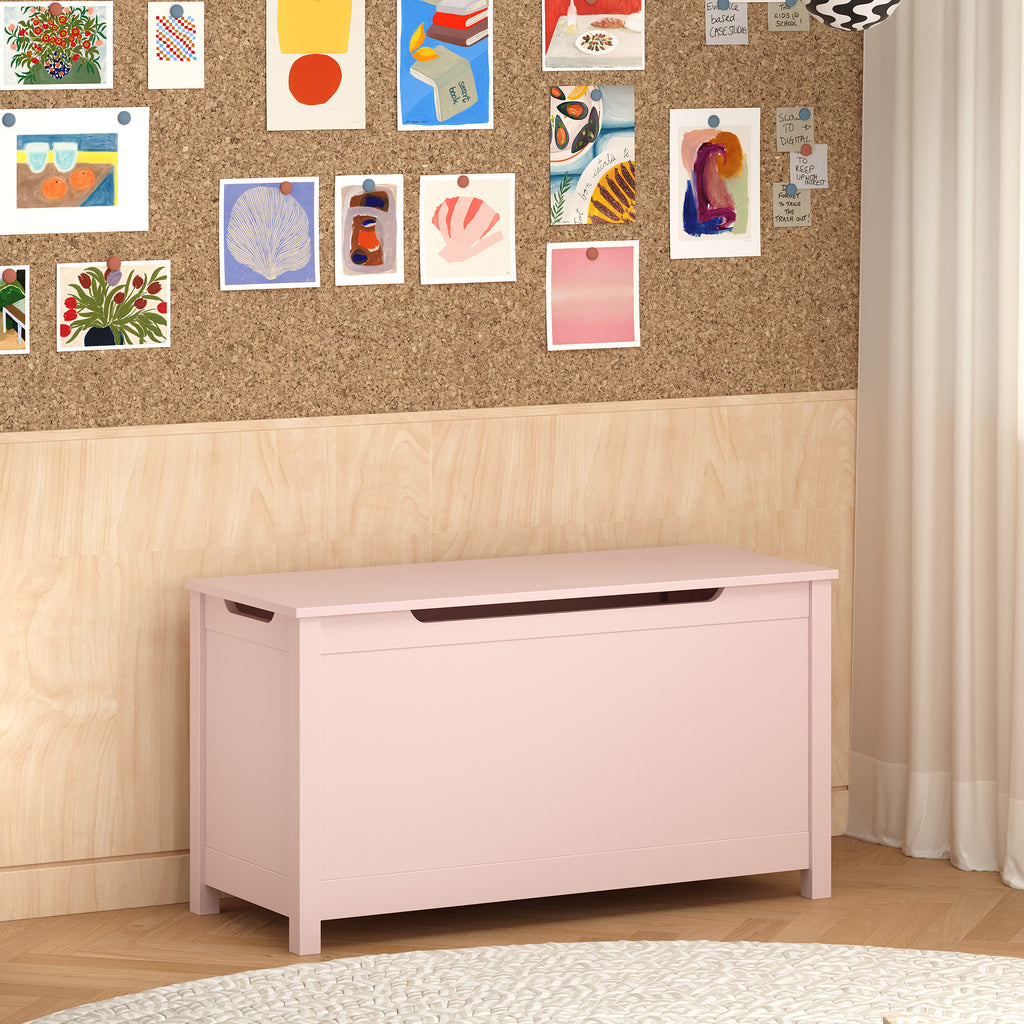 Rangement de boîtes de jouets en bois pour enfants avec couvercle à charnières de sécurité pour les 2 ans et plus (Pink)