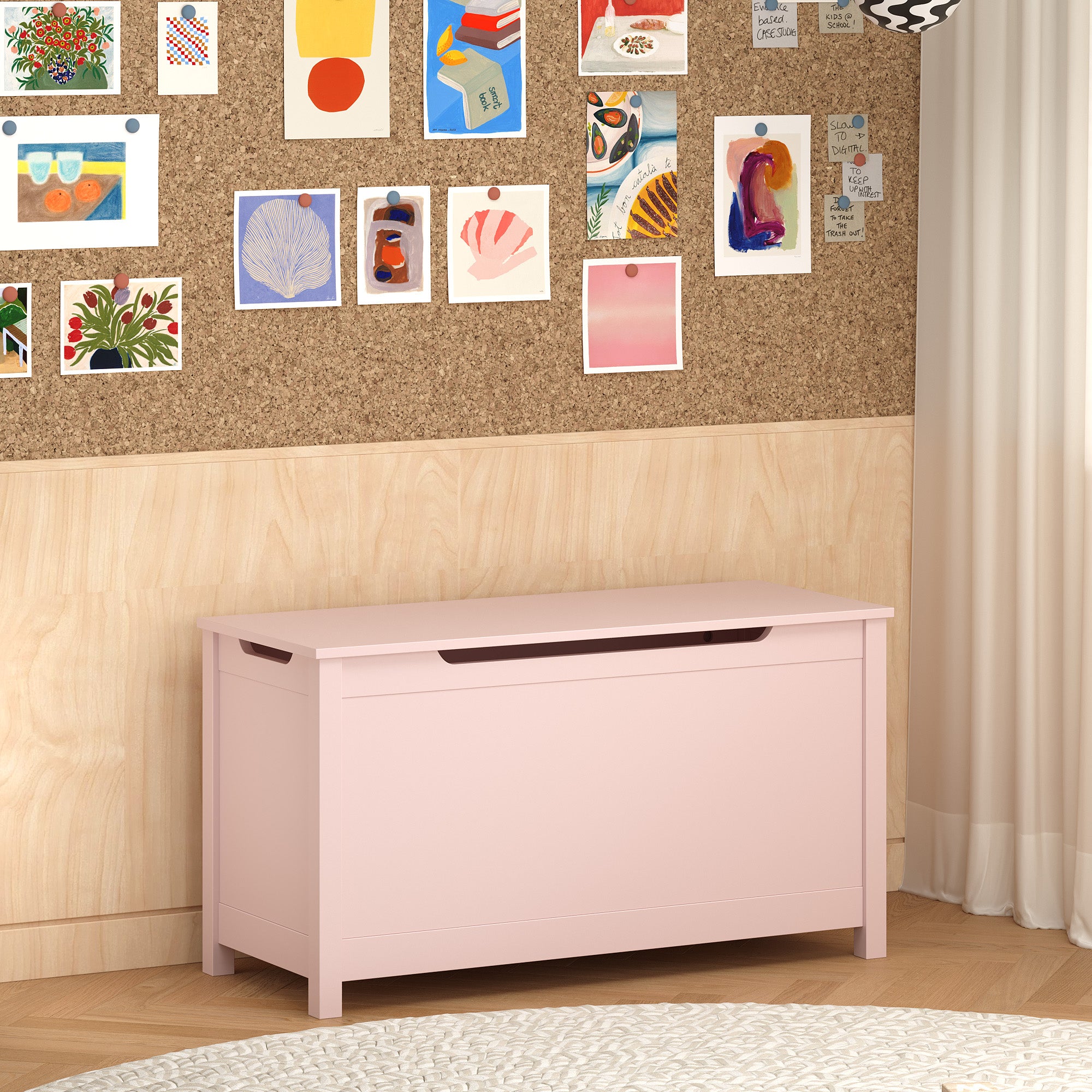 Rangement de boîtes de jouets en bois pour enfants avec couvercle à charnières de sécurité pour les 2 ans et plus (Pink)