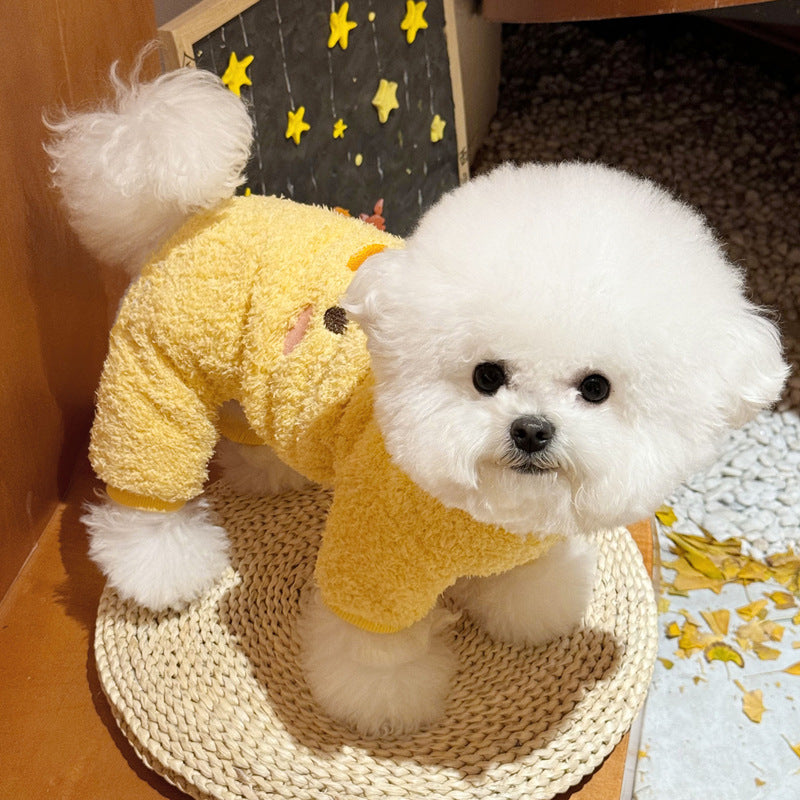 Animaux de compagnie Petit poulet jaune Four-legged Outfit petits vêtements de chien chiot