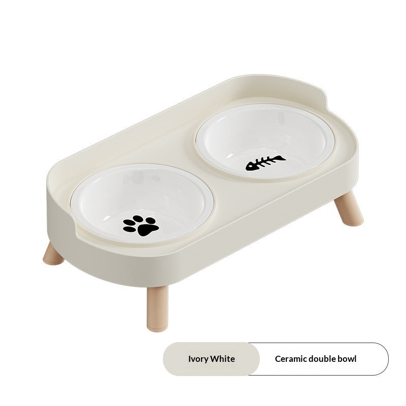 Dual-bowl Spill-proof Water-and-food-in-one Cat Bowl