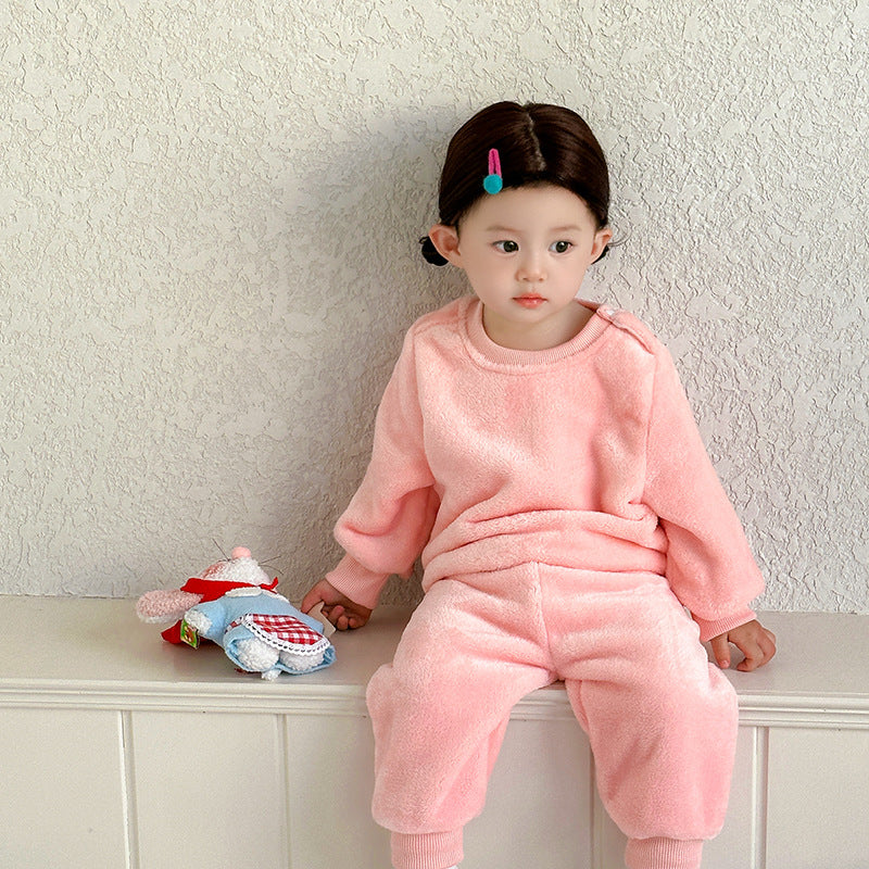 Costume pour enfants Automne et hiver Garçons et filles Pyjama thermique doublé de polaire