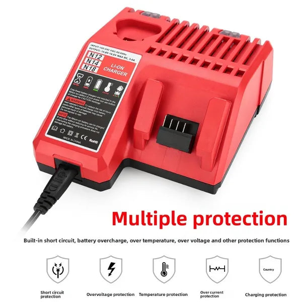 Chargeur de batterie rapide 3A pour Milwaukee M12 M18 12V-18V Outils au lithium-ion