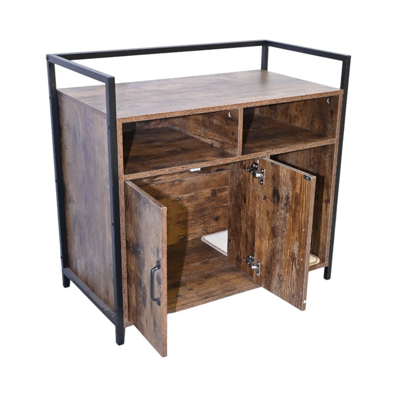 Boîte à litière en bois de chat brun rustique
