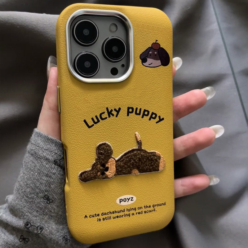 Puppy en métal boîtier de téléphone en cuir Soft Shell