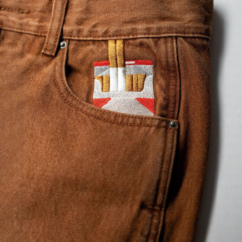 Jeans brodés en forme de pied droit pour hommes