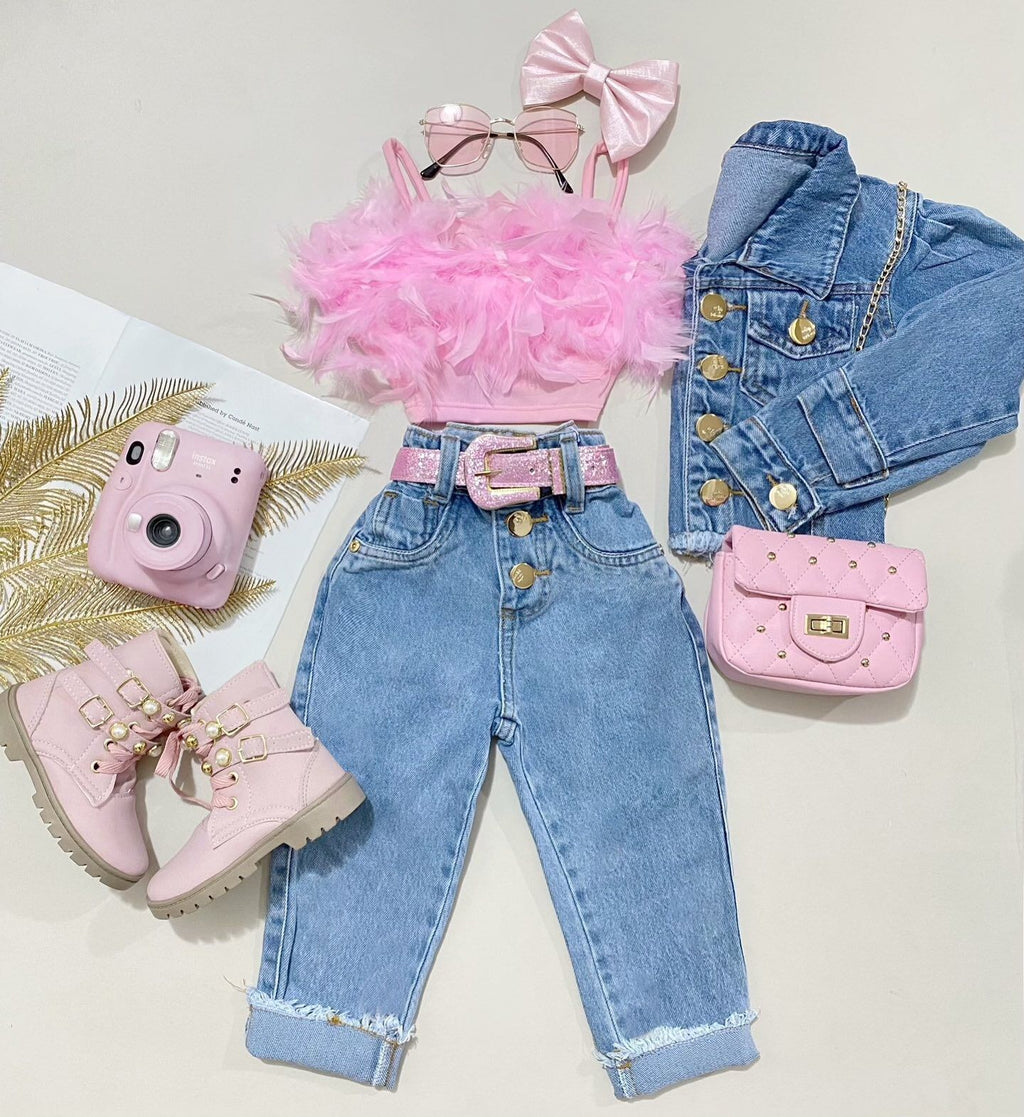 Costume de pantalons de denim de couleur solide pour filles