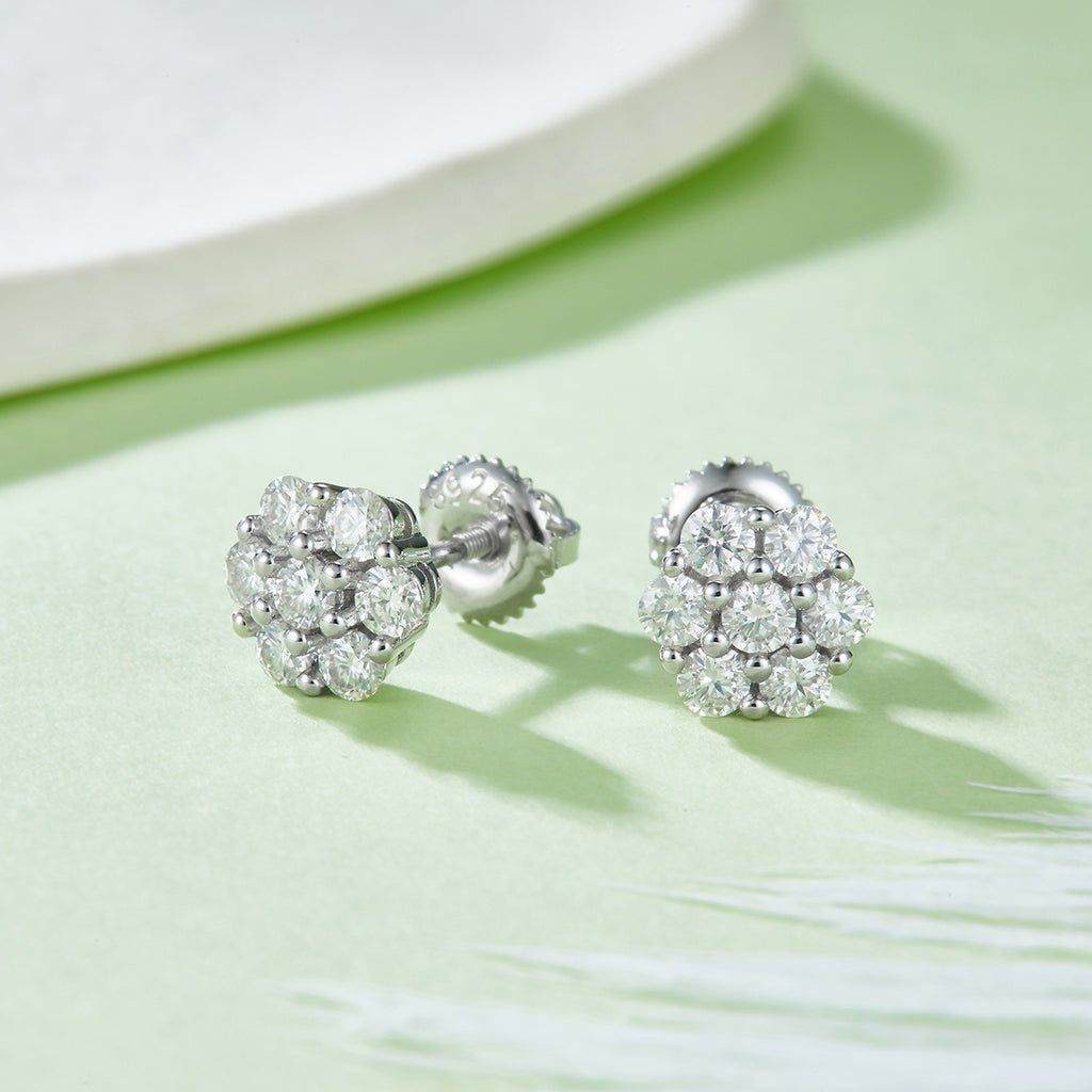 S925 Argent Sterling 14pcs D Couleur VVS1 Boucles d'oreilles en grappe de Moissanite 1,5g Vis H