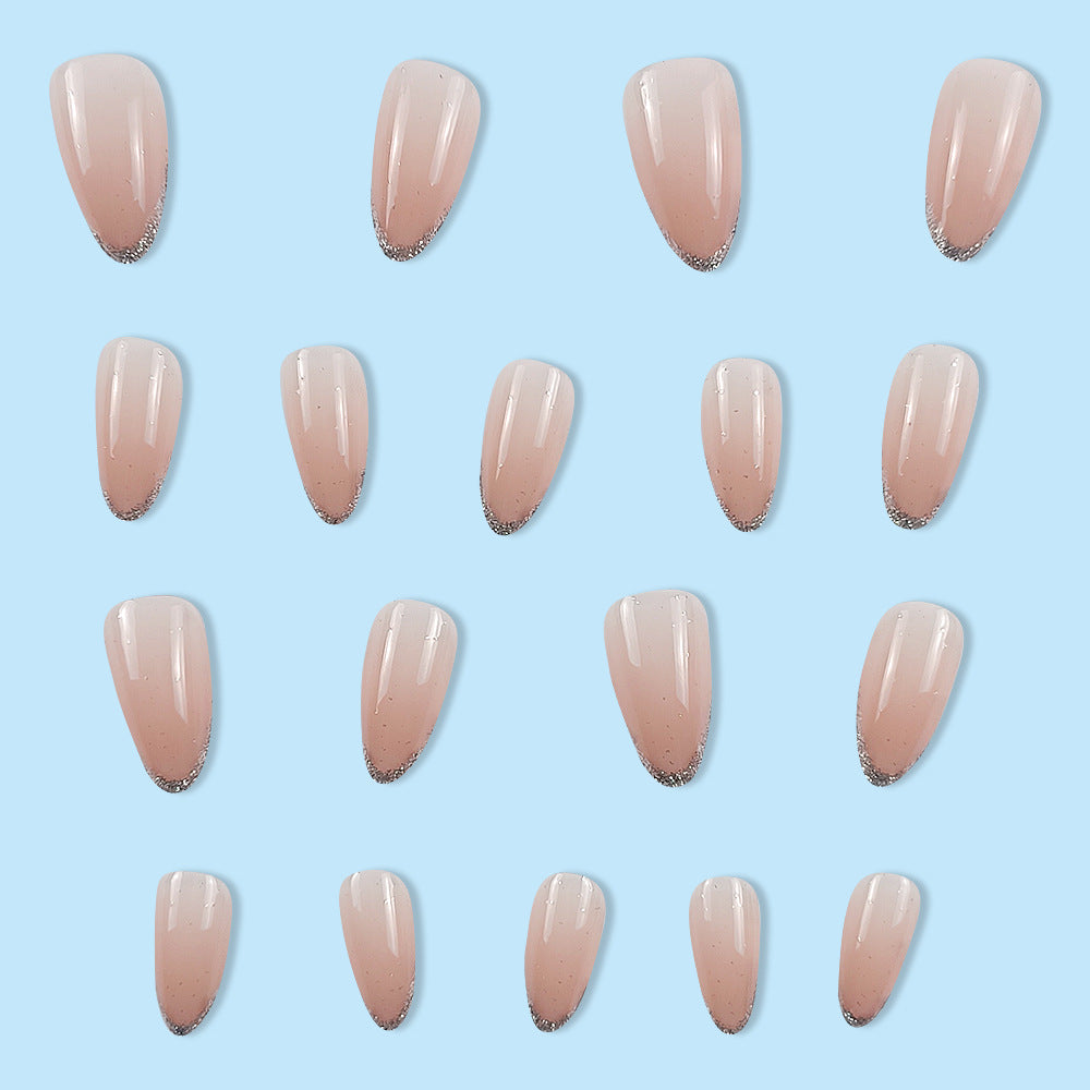 Stickers 24 pièces de ongles en forme d'amande courte avec poudre de paillettes