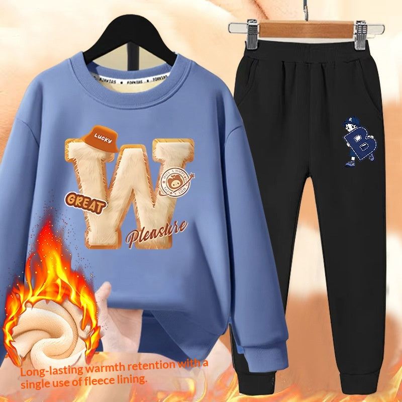 Garçons' Hiver Casual All-Match Fleece-Line Thickened Outfit