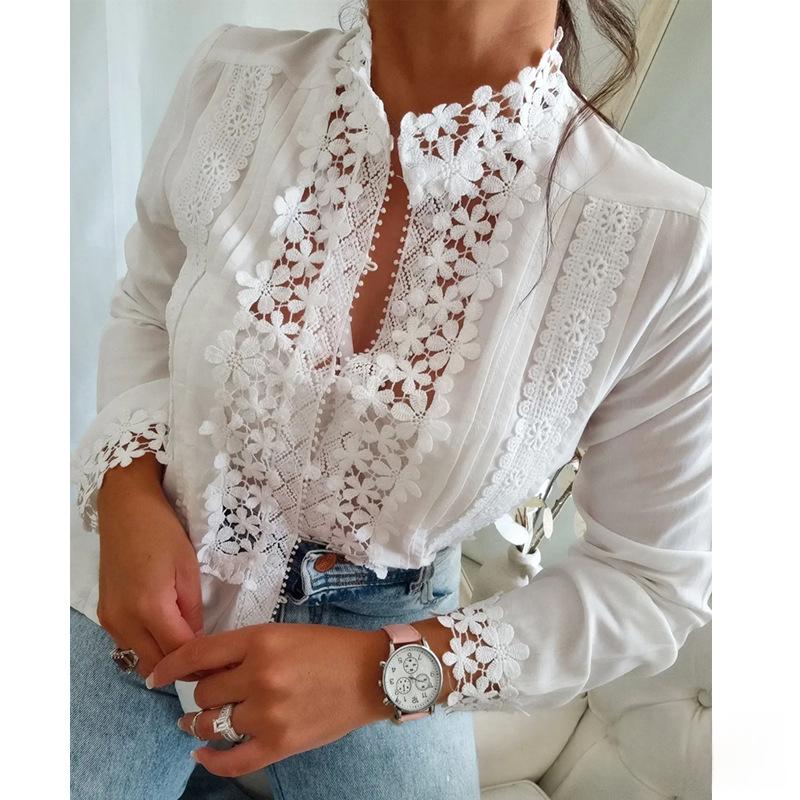 Chemise à manches longues en dentelle blanche