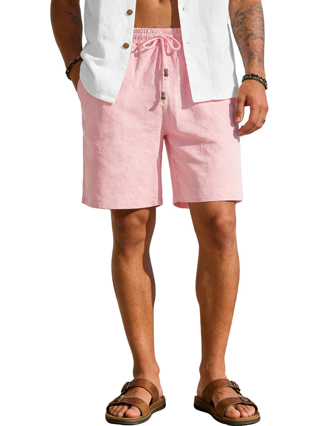 Style d'été homme couleur solide coton et lin Short