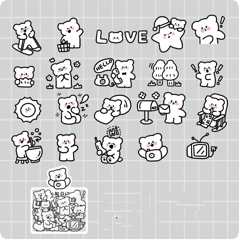 Mousse matinale PET Sticker Pack Bear Animal Salt System bricolage Matériau de la tente à main décoratif St