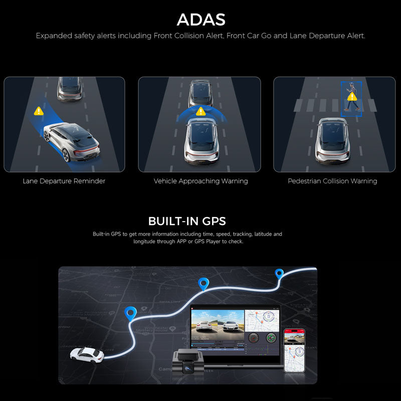 Dual-Lens Dash Cam V620 vision nocturne grand angle 4K