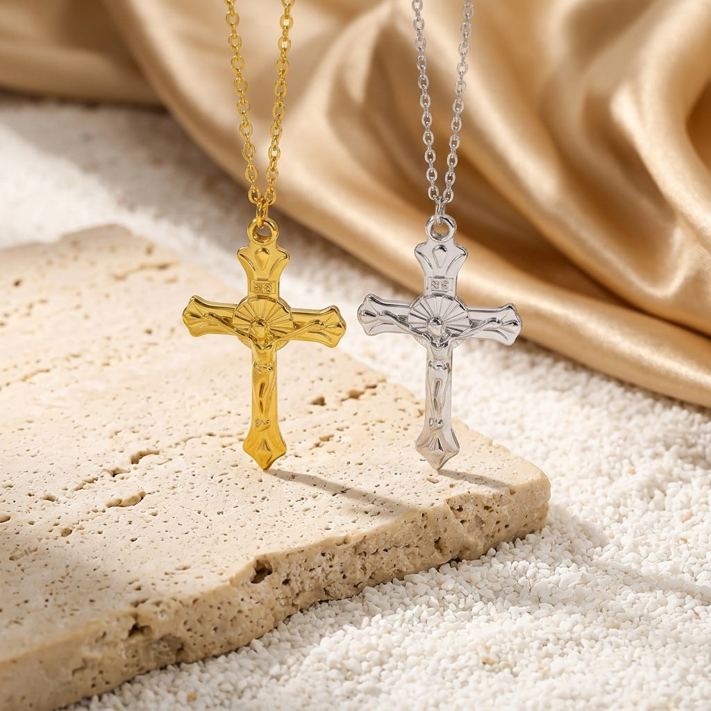 Trendy Brand European American Titanium Steel Cross Collier Non Tarnish Retro Minimalist