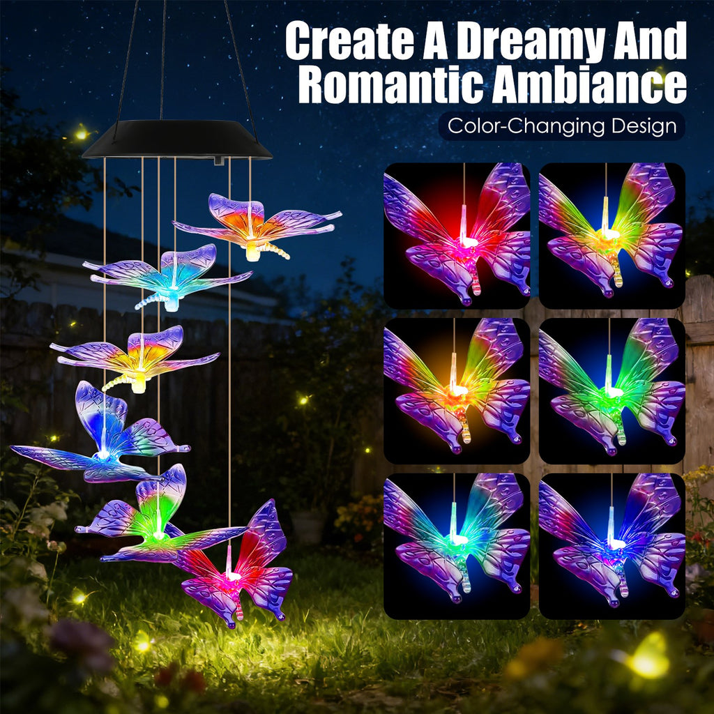 1Pc 2Pcs Quantité Options Vent de papillon solaire Chime 7 Couleur Changement de vent Chime pour Outsi