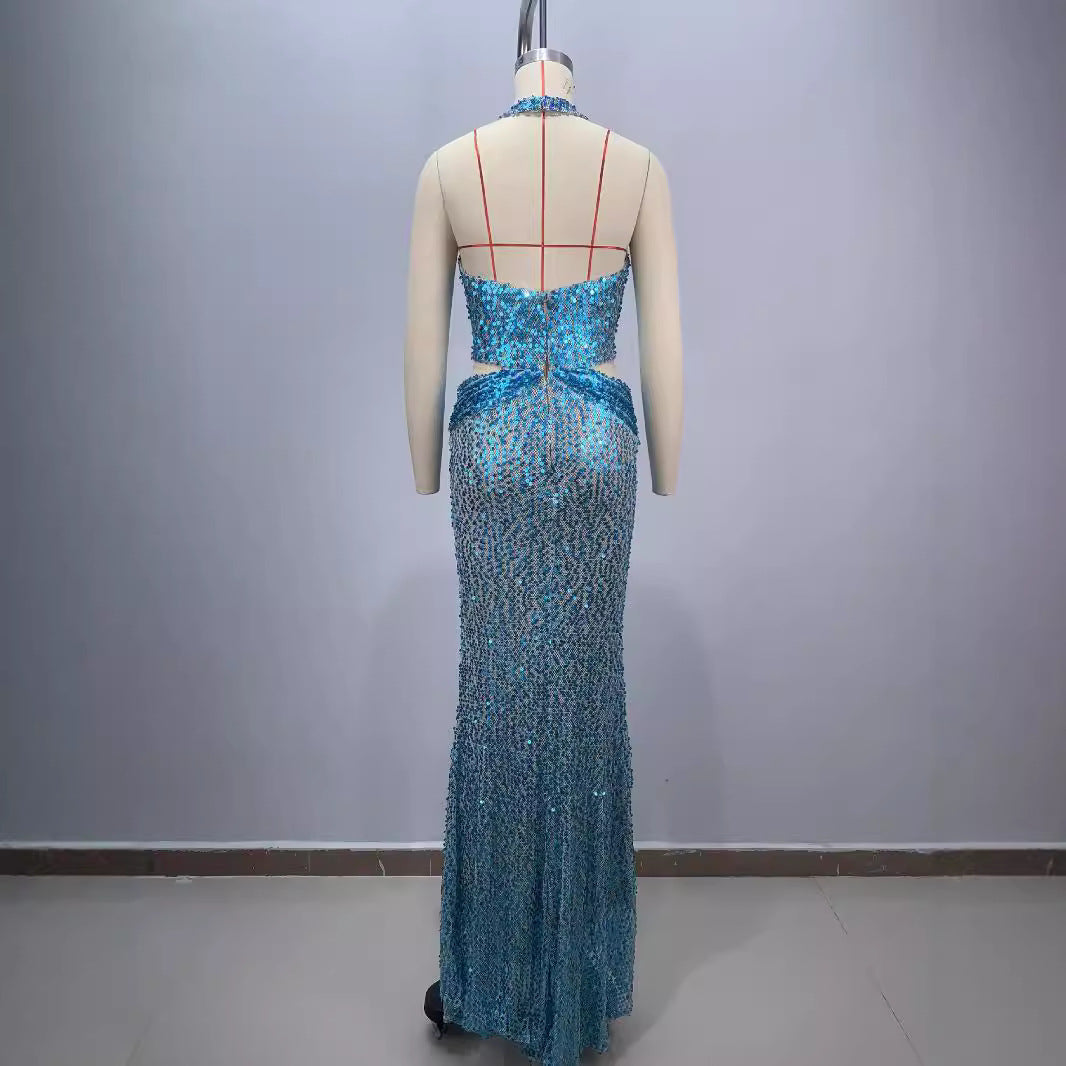 Halter profonde col V Slim Slim Slimming Party Stage Hostesse Robe de soirée