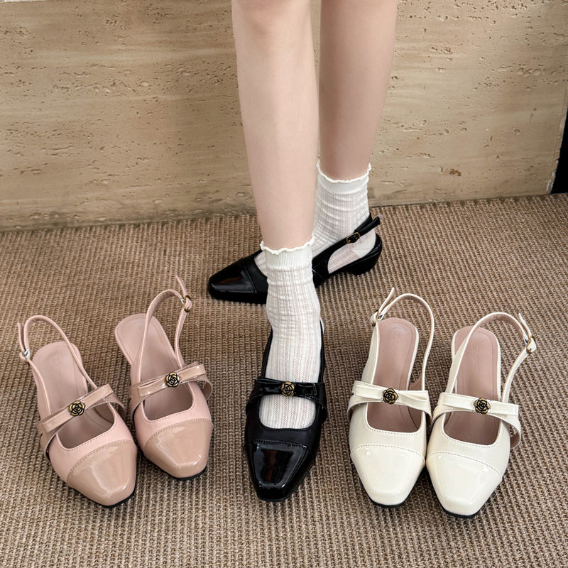 Women Camellia Bow Slingback Sandals