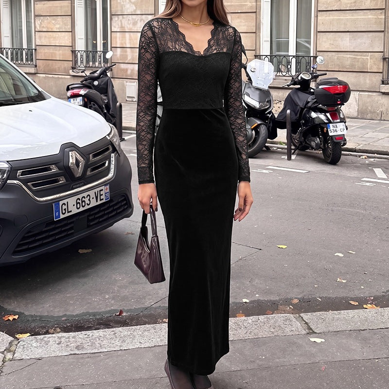 Robe élégante en velours et en dentelle pour femmes