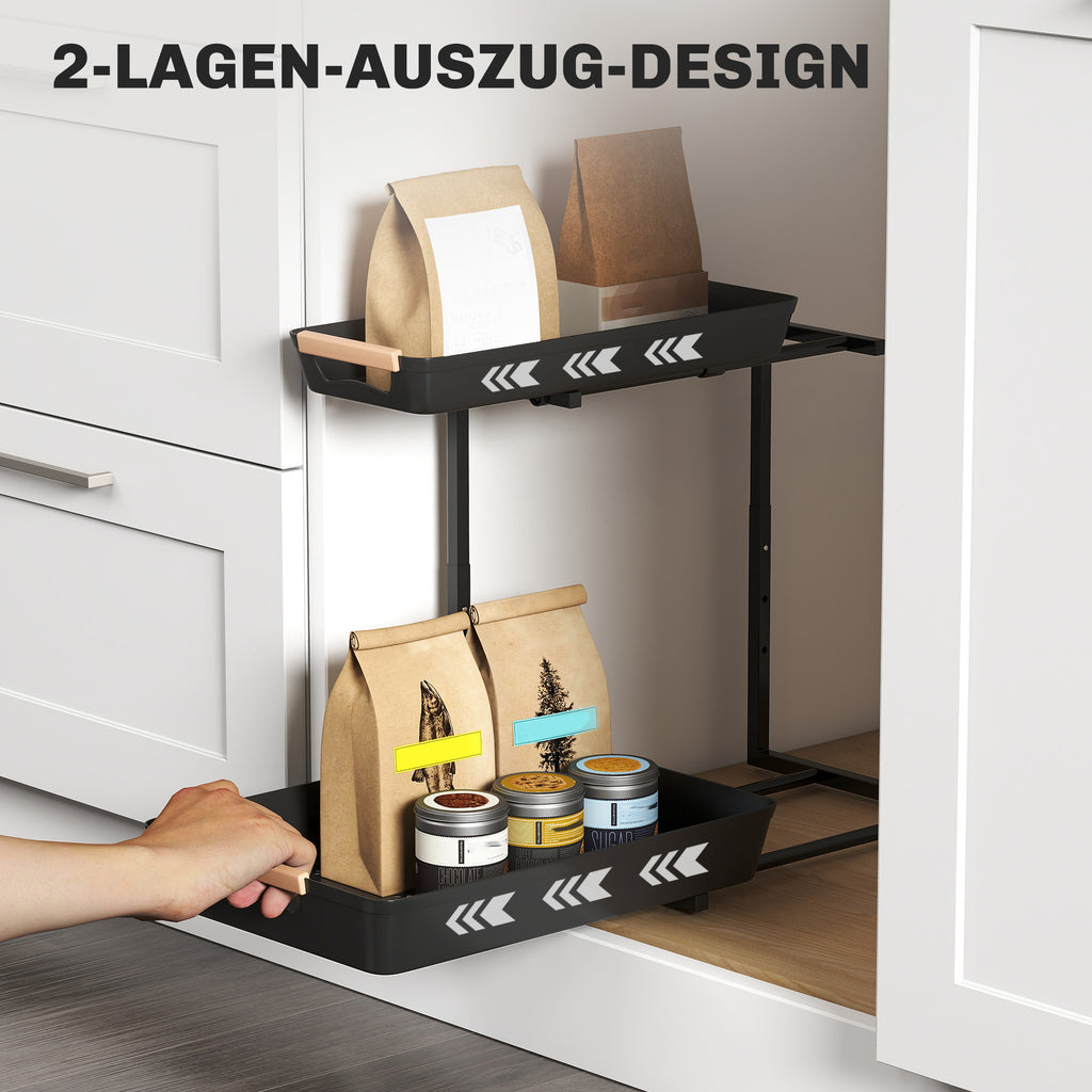 Hauteur réglable de la cuisine Organisateur 2 niveaux paniers de retrait rack de stockage en métal sous évier