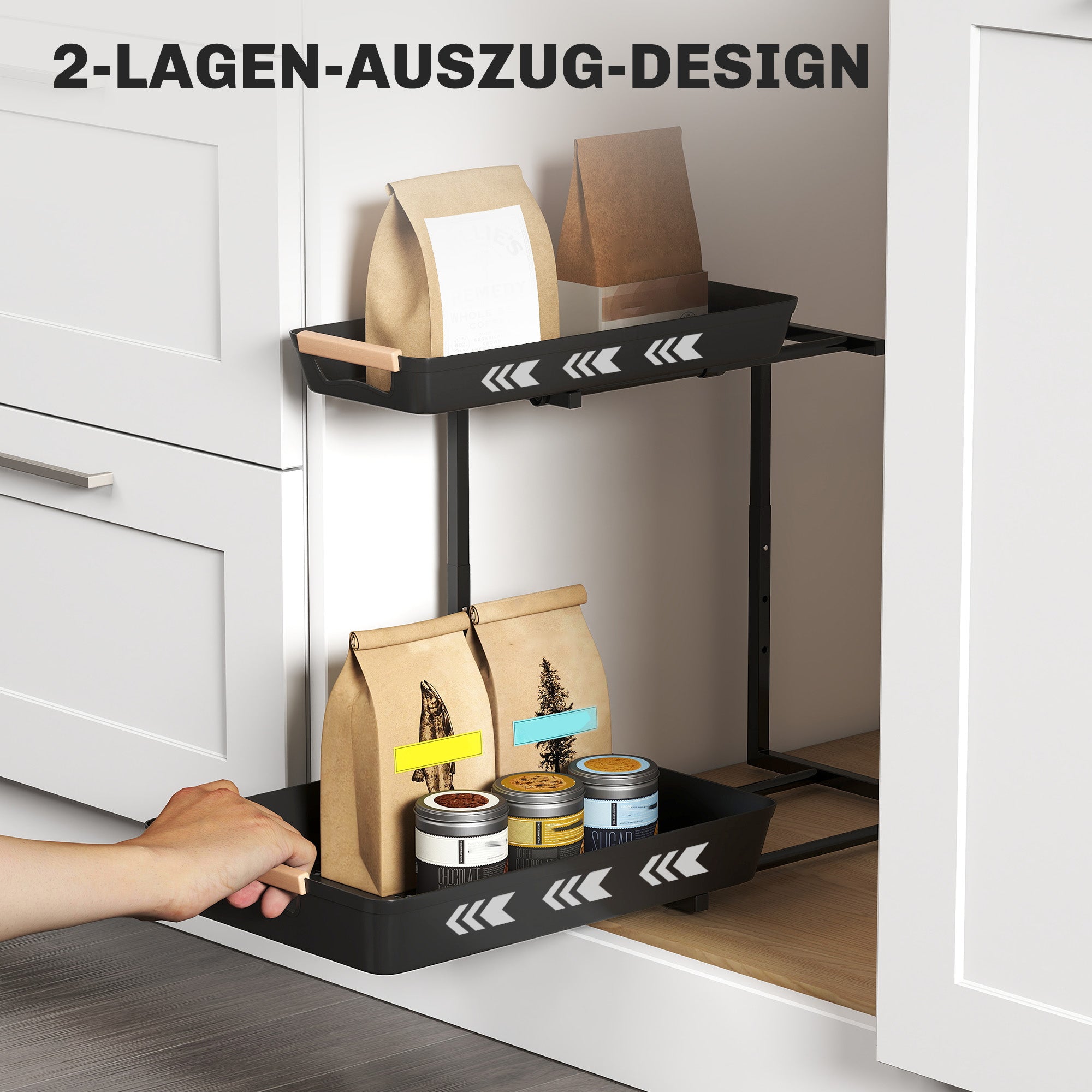 Hauteur réglable de la cuisine Organisateur 2 niveaux paniers de retrait rack de stockage en métal sous évier