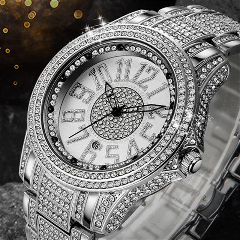Bracelet en alliage de mode diamant pour hommes Date Montre Quartz