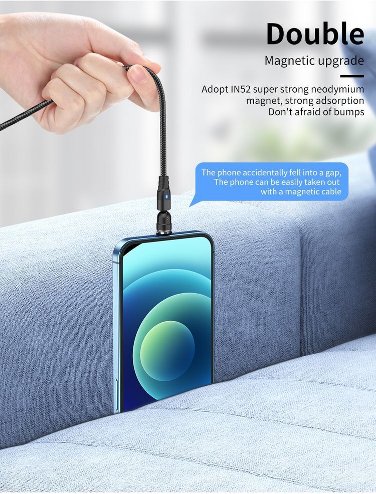 Câble de données magnétique 3-en-1 540 Connecteur rotatif 5A Charge rapide