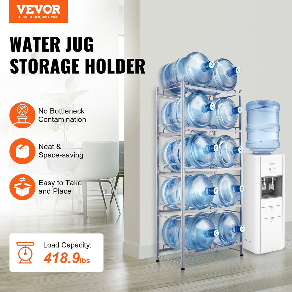 Porte-jupons d'eau VEVOR 5-Tier Rack à double rangée 10 bouteilles Argent Gris