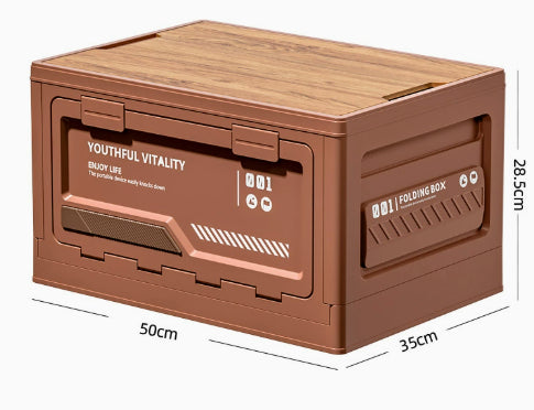 Boîte de rangement en camping extérieur avec porte d'ouverture latérale et couvercle en bois