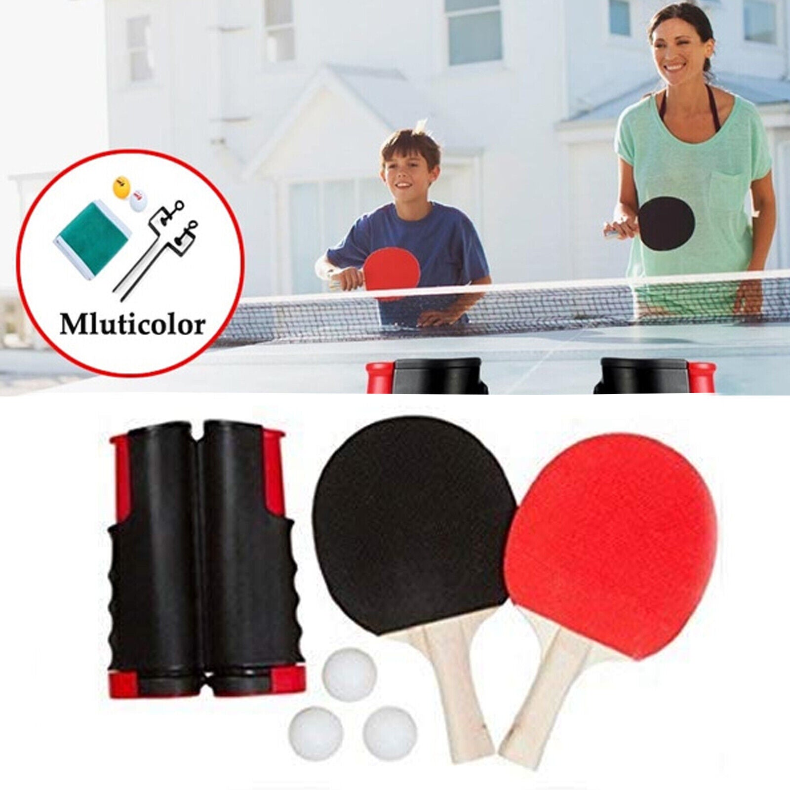 Kit de tennis de table Ball filet rétractable avec 2 paddles avec 3 boules
