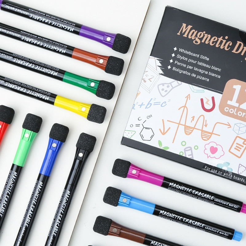 Marqueurs de tableau blanc magnétique 12 couleurs dans une boîte