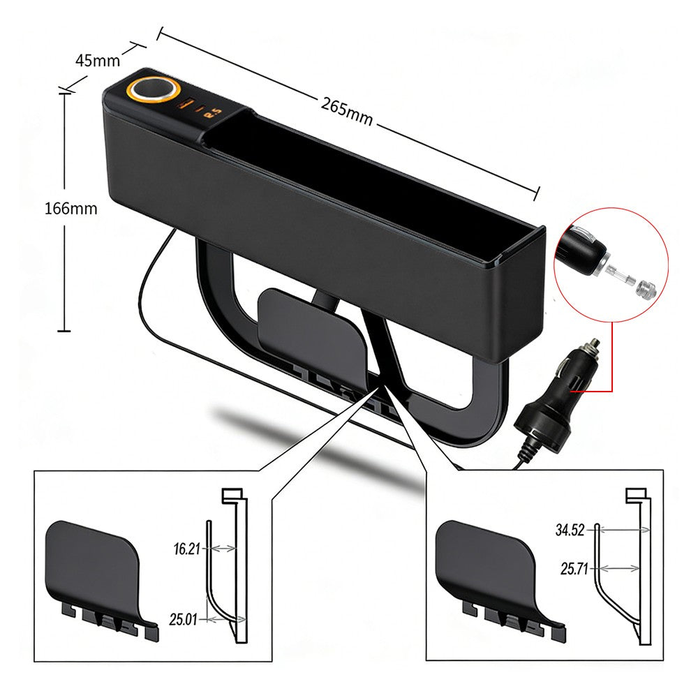 Siège de voiture Gap Filler Boîte de rangement de poche Organisateur avec câble de recharge double pour les clés de téléphone W
