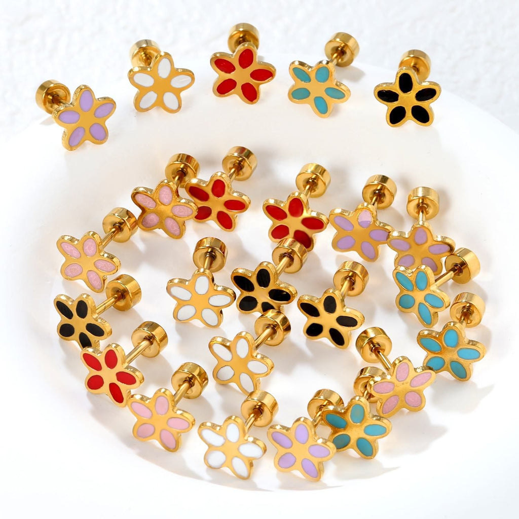 Boucles d'oreilles Crown-flower mignons et doux Boucles d'oreilles Stud en acier inoxydable