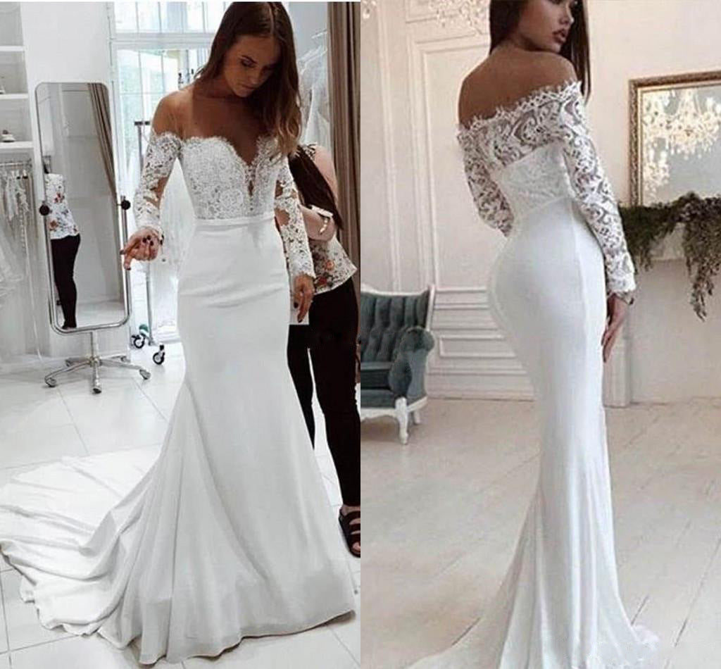 Mode Une épaule Dentelle Longue Manche Robe de mariage