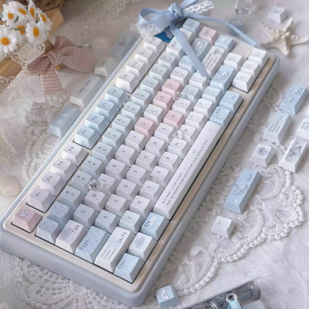 Blue Rain Sublimation à cinq côtés Capuchons mignons appropriés pour les claviers mécaniques